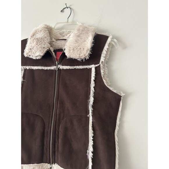 Vintage Y2K Faded Glory Faux Shearling Suede Zip Vest Sherpa Lined Size Medium - Picture 3 of 8